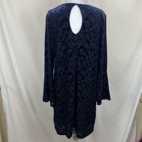 Beige by eci Midnight Blue Sheer Burnout Velvet Party Holiday Dress Size L - Picture 5 of 14